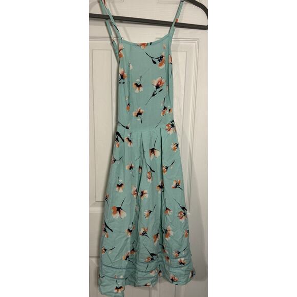 SO Women's Aqua Dress With Pink Flowers, Lightweight, Flowy, Beautiful, Small - Picture 1 of 7